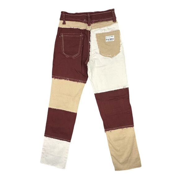 Day Dream Brown Patchwork Denim Pants - Size Small - Picture 5 of 7